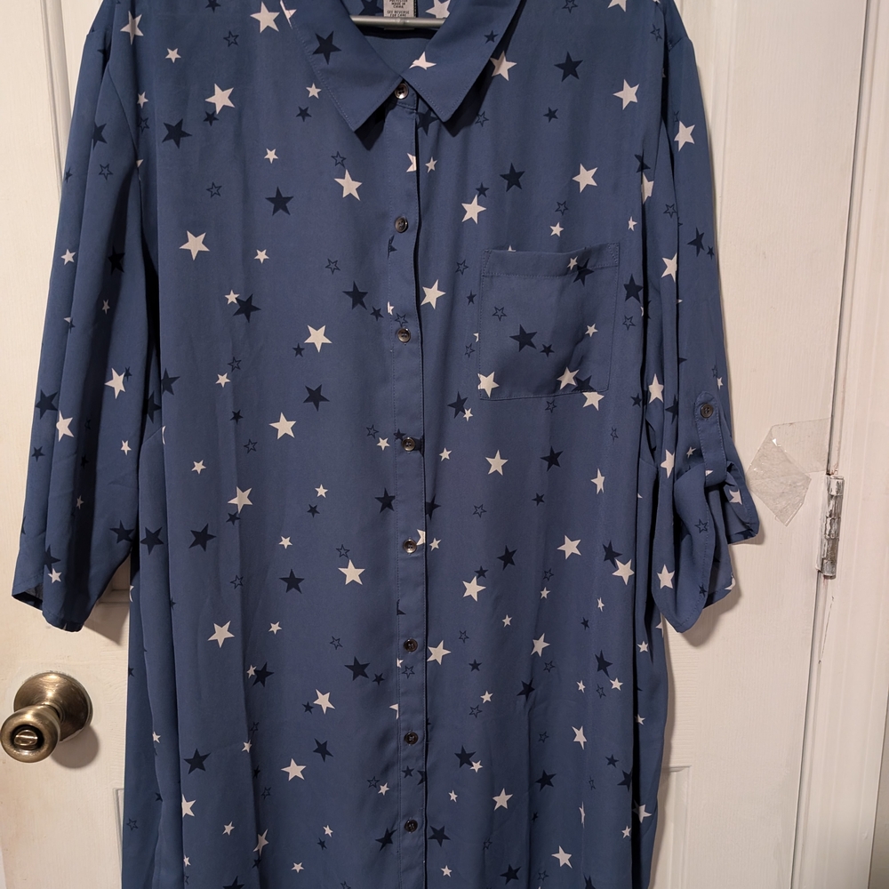 Catherines Navy Star Print Long  Shirt Size 3X 26/28W